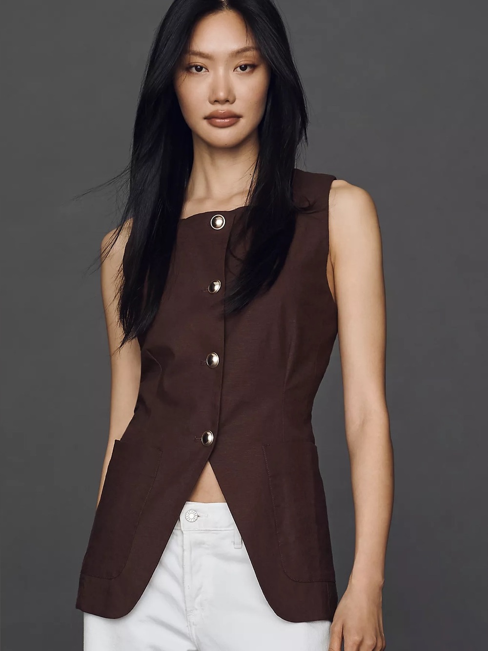 Anthropologie Maeve Linen Blend Cutaway Vest